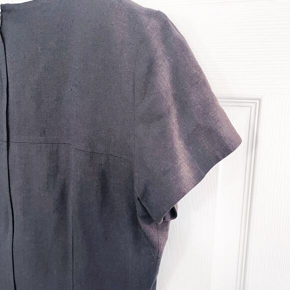 New Classics Vintage Black Linen Blend Button Front Sheath Dress - Picture 8 of 8